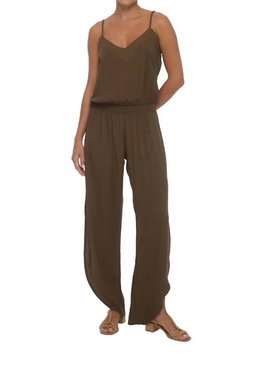 NEW KHUSH women's olea jumpsuit in solid brown